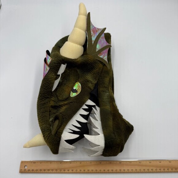 Elope Green Dragon Plush Hat with Size Adjust Horns Teeth Wing Scales OS Dressup - Picture 11 of 11